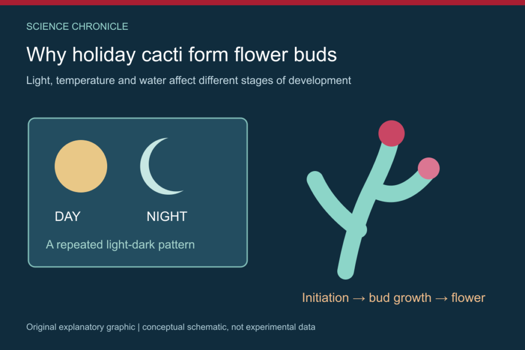 Conceptual diagram linking a repeated day-night pattern with stages of flower development.
