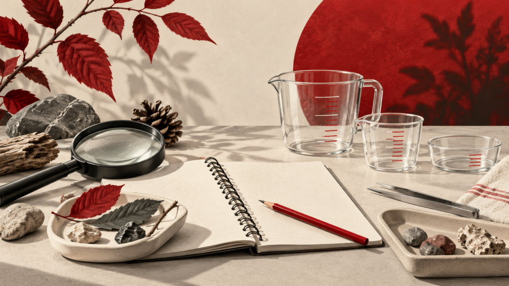 Editorial illustration: choosing a home science kit.