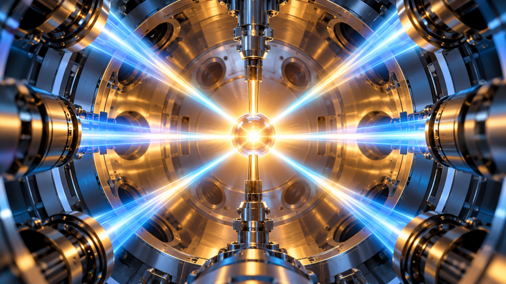 Editorial illustration: fusion ignition 2022 energy boundary.
