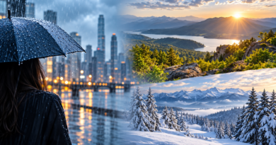 Editorial illustration: weather and climate different questions.