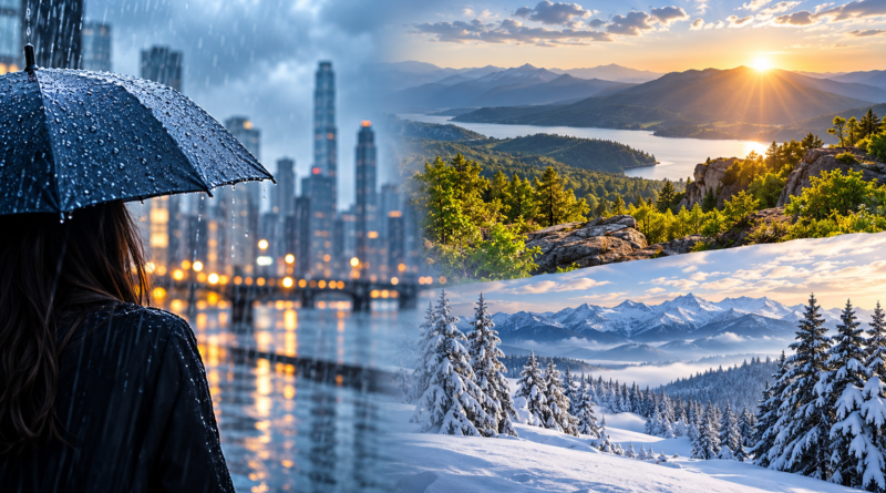 Editorial illustration: weather and climate different questions.